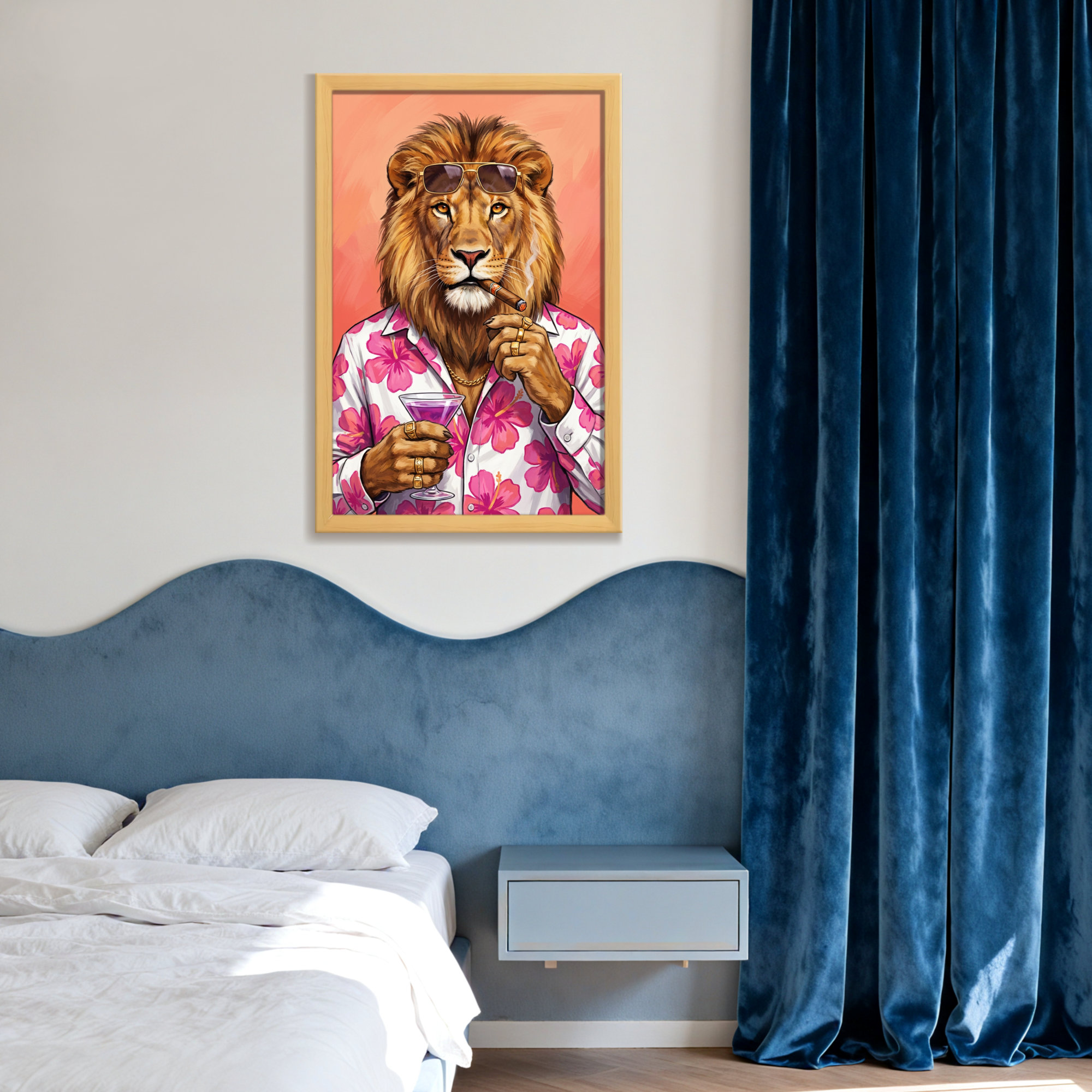 Mercer41 Animals Lion With Sunglasses Pink Shirt Cocktail Cigar
